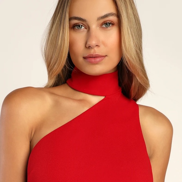 Lulus Keep It Interesting Red Asymmetrical Cutout Halter Maxi Dress - Size S - Picture 4 of 5